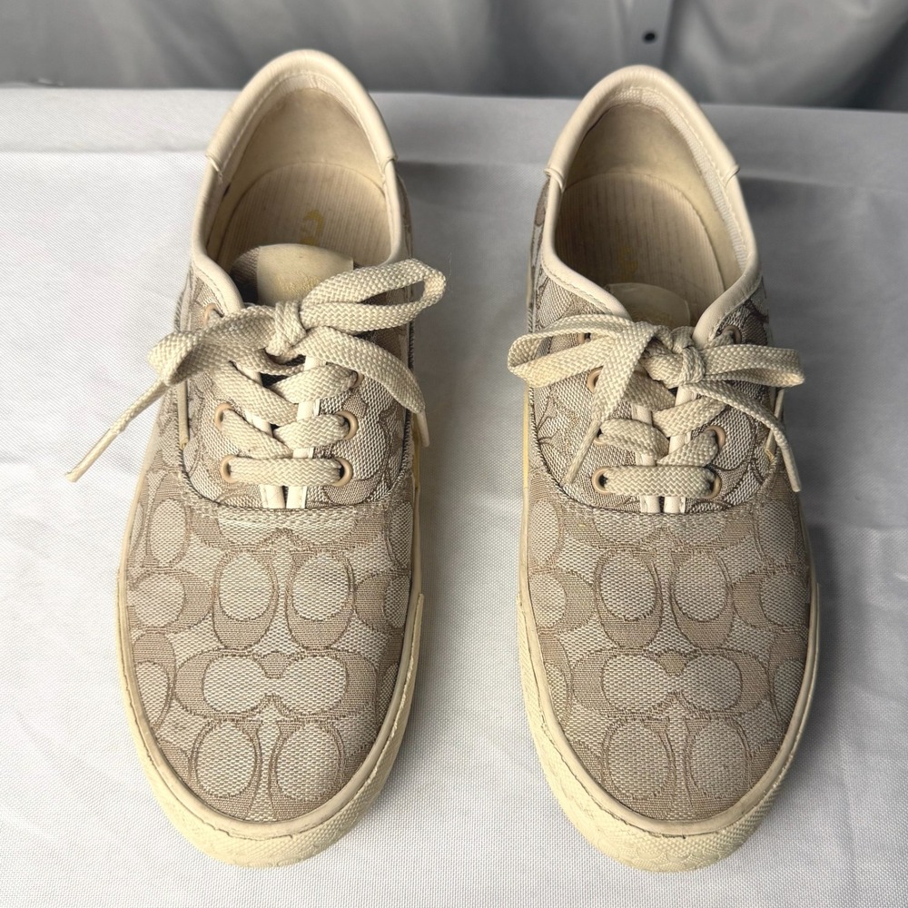 Coach Citysole Skate Sneakers 8 B Tan Signature Jacquard Canvas Designer Shoes